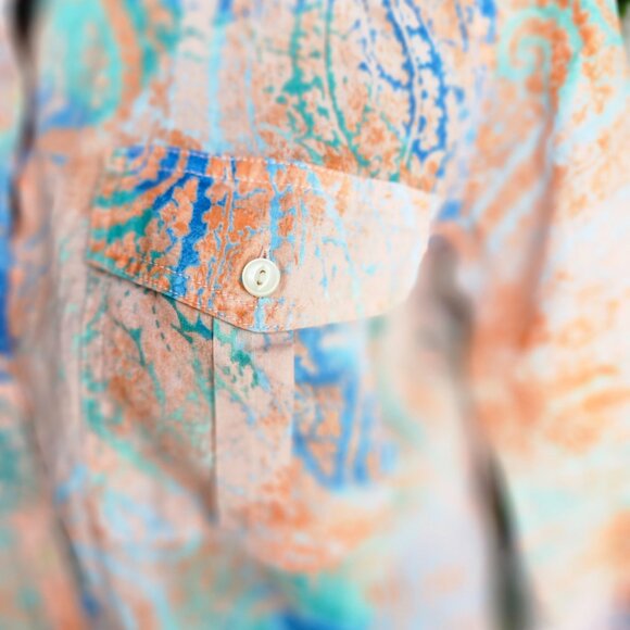 Lauren Ralph Lauren Medium Blue & Orange Abstract Button Long Sleeve Shirt - Picture 6 of 12